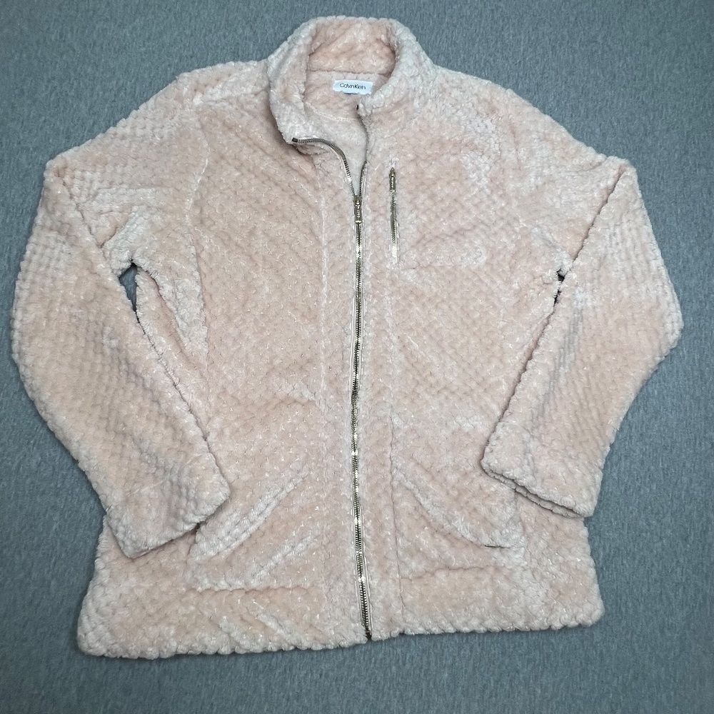 Calvin Klein Blush Pink Full Zip Fuzzy Sherpa Teddy Jacket No Sz Tag/Size Large?
